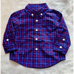 NWT Janie and Jack Infants Blue And Red Plaid LS Button Up Size 3-6 Months